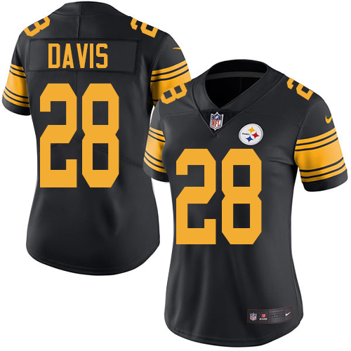Women's Limited Sean Davis Nike Jersey Black - #28 Rush NFL Pittsburgh Steelers